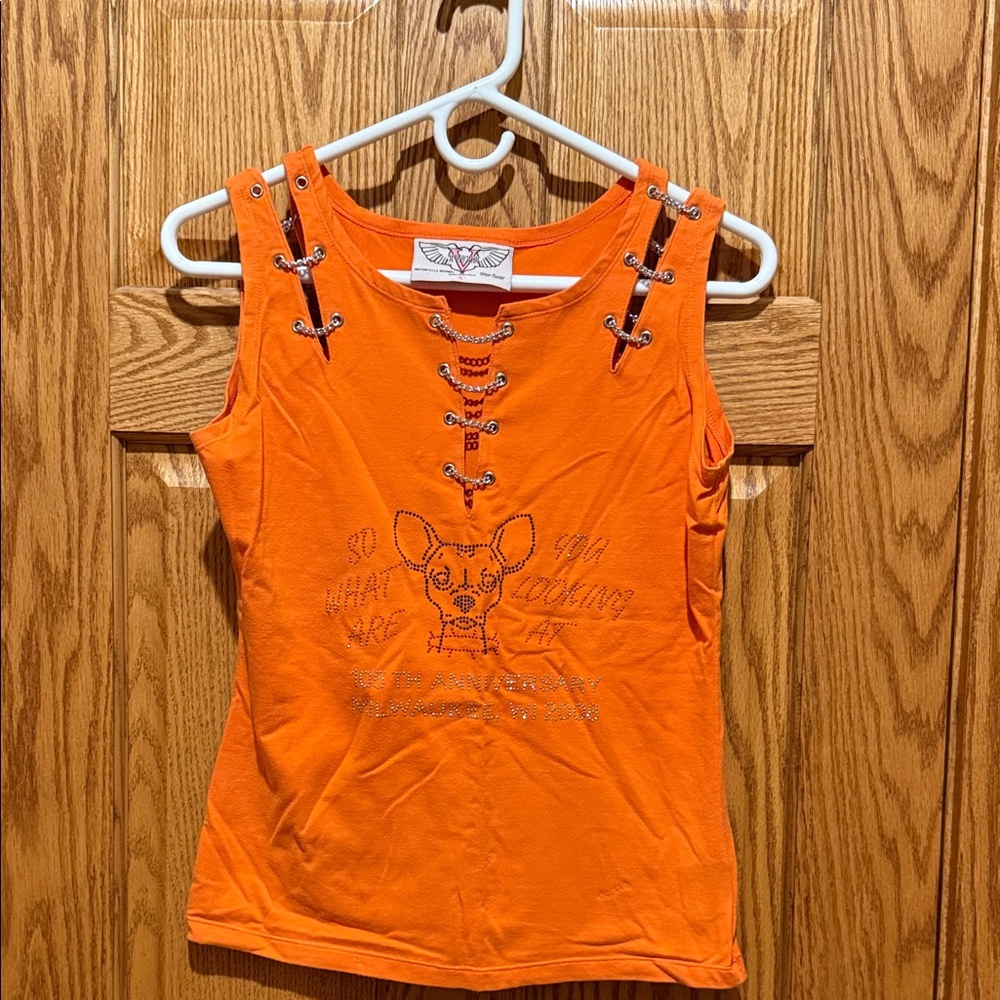 Harley-Davidson Orange Lace-Up Tank Top
